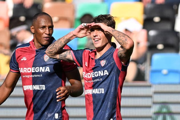 DANIEL MALDINI, YERRY MINA, Cagliari, Serie A 2026-27, Udinese-Cagliari 0-1, azione, action, esultanza, jubel, joy, celebration SERIE A 2026-27 UDINESE-CAGLIARI 0-1