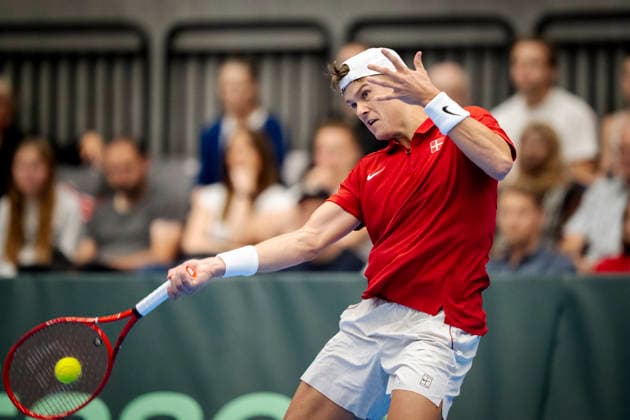 Denmark Davis Cup match between Denmark and Bulgaria Denmark s Holger Rune during the Davis Cup match between Denmark and Bulgaria at Royal Stage, Hilleroed, Saturday, September 19, 2026. (Photo: Sebastian Elias Uth Ritzau Scanpix) , Denmark Copyright: SebastianxEliasxUthx spdk20260919-174611-L
