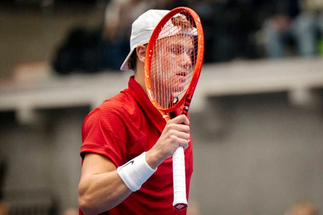 Denmark Davis Cup match between Denmark and Bulgaria Denmark s Holger Rune during the Davis Cup match between Denmark and Bulgaria at Royal Stage, Hilleroed, Saturday, September 19, 2026. (Photo: Sebastian Elias Uth Ritzau Scanpix) , Denmark Copyright: SebastianxEliasxUthx spdk20260919-174254-L