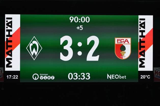 19.09.26, GER, Fussball, 1.FBL Männer, 4. Spieltag, Saison2026 2027, SV Werder Bremen vs. FC Augsburg Anzeigentafel Feature Impression Endstand Spielstand 3:2 Bremen Weserstadion Bremen Germany Copyright: xnordphotoxGmbHx xTauchnitzx