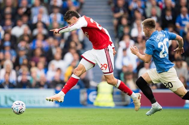 Kai Havertz of Arsenal takes a shot on goal Brighton and Hove Albion v Arsenal, Premier League, Football, American Express Stadium, Brighton, UK - 19 Sep 2026Brighton American Express Stadium United Kingdom EDITORIAL USE ONLY No use with unauthorised audio, video, data, fixture lists, club league logos or live services. Online in-match use limited to 120 images, no video emulation. No use in betting, games or single club league player publications. Copyright: xWiredxPhotos Shutterstockx 17158693dx