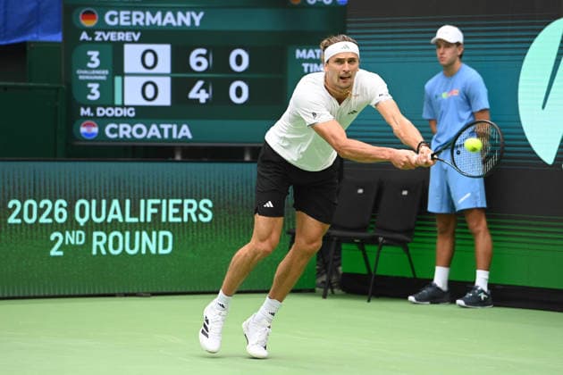 Alexander ZVEREV (GER) Aktion, match1: Alexander ZVEREV (GER) - Matej DODIC (CRO) Deutschland (GER) - Kroatien (CRO) Tennis Davis Cup Qualifiers Round 2 am 19.09.2026 in der Heristo Arena Halle Westfalen, Deutschland. Â