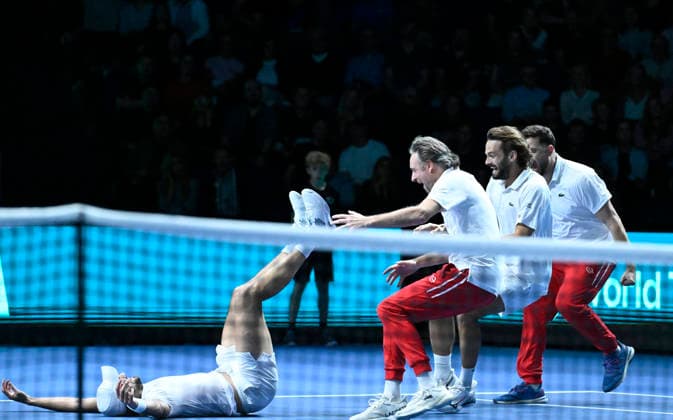 LKS 20260919 Team Monaco celebrates after Valentin Vacherot (L) defeated Finland s Otto Virtanen (not in picture) during their Davis Cup World Group I singles match between Finland and Monaco in Espoo, Finland, on September 19, 2026. Monaco advanced to the Davis Cup Qualifiers by beating Finland. - HEIKKI SAUKKOMAA Espoo Finland WBvYQbUoaB0  Copyright: xHeikkixSaukkomaax WBvYQbUoaB0