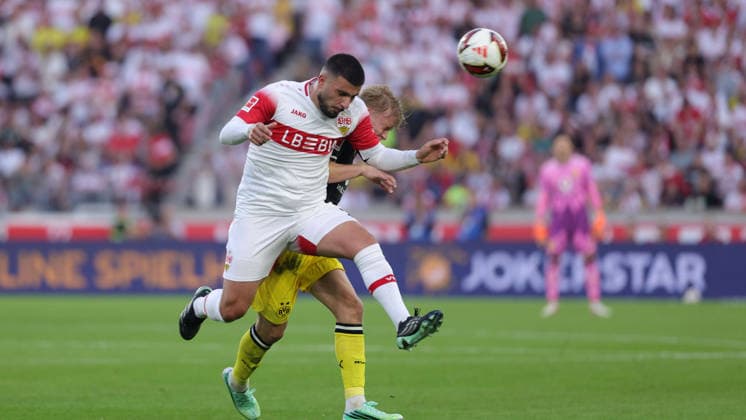 19.09.2026, Deutschland, Stuttgart, Fußball Bundesliga, VfB Stuttgart vs. Borussia Dortmund, Deniz Undav (VfB) Daniel Svensson (Dortmund)