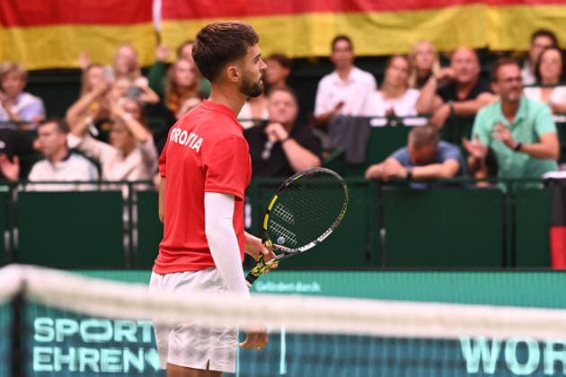 Schlussjubel, Jubel, jubeln, Freude, cheers, Dino PRIZMIC (CRO) match2: Daniel ALTMAIER (GER) - Dino PRIZMIC (CRO) Deutschland (GER) - Kroatien (CRO) Tennis Davis Cup Qualifiers Round 2 am 19.09.2026 in der Heristo Arena Halle Westfalen, Deutschland. Â