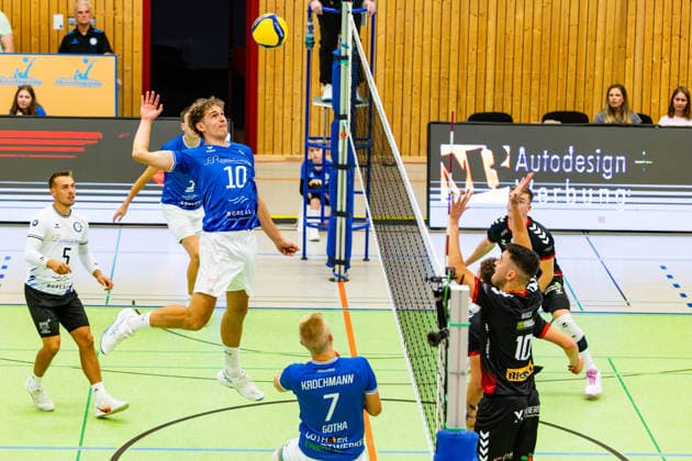 19.09.2026, GER, Volleyball, Maenner, Saison 26 27, 2.Bl Sued, Blue Volleys Gotha - TV 1895 Moemlingen Lauritz Jastrow (Blue Volleys Gotha,10) 99867 Gotha Sporthalle Sportanlage Ernesti Thüringen Deutschland