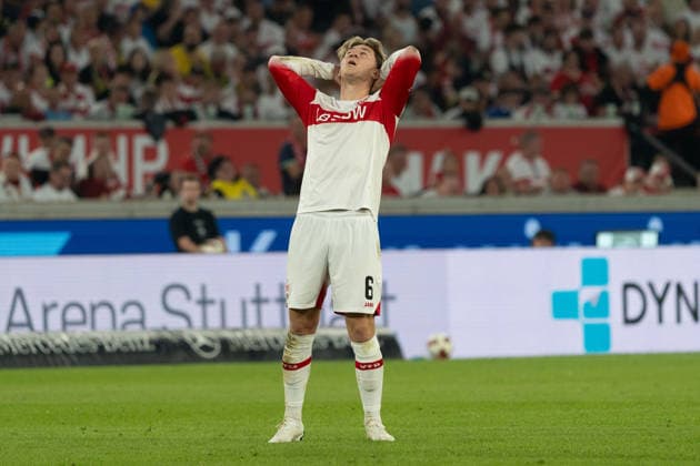Angelo Stiller (VfB Stuttgart, 06), enttäuscht, Enttäuschung, frustriert, Frust, verärgert, Ärger, GER, VfB Stuttgart vs. Borussia Dortmund, Fussball, 1. Bundesliga, 4. Spieltag, Spielzeit 2026 2027, 19.09.2026, DFL REGULATIONS PROHIBIT ANY USE OF PHOTOGRAPHS AS IMAGE SEQUENCES AND OR QUASI-VIDEO, GER, VfB Stuttgart vs. Borussia Dortmund, Fussball, 1. Bundesliga, 4. Spieltag, Spielzeit 2026 2027, 19.09.2026, Stuttgart Copyright: xEibner-Pressefoto EdwardxCheungx EP_ECG