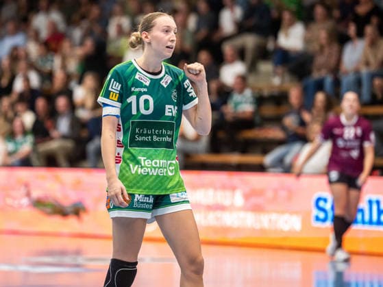Matilda Ehlert (Frisch Auf Frauen, 10) ballt die Jubelfaust, Frisch Auf Goeppingen vs. HC Leipzig, Handball, 1. Bundesliga, Spielzeit 2026 2027, 19.09.2026 Frisch Auf Goeppingen vs. HC Leipzig, Handball, 1. Bundesliga, Spielzeit 2026 2027, 19.09.2026 Goeppingen Copyright: xMichaelxSchmidt Eibner-Pressefotx EP_MST