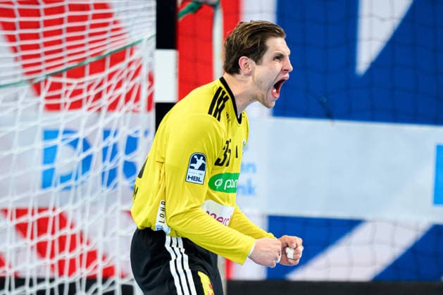 Bietigheim: HBL - 26 27 - SG BBM Bietigheim - TSV Hannover-Burgdorf Torhueter Joel Birlehm (Hannover) Jubel Freude Emotion Bietigheim-Bissingen Egetrans Arena Baden-Württemberg Deutschland