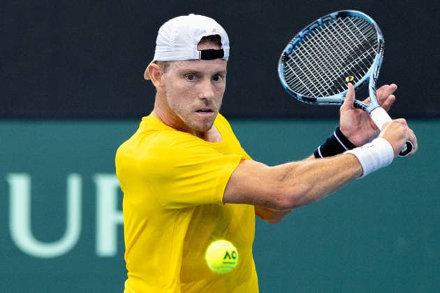 September 19, 2026, Brisbane, Qld, Australia: JAMES DUCKWORTH of Australia plays a backhand during the second singles match against Kamil Majchrzak of Poland in the Davis Cup World Group 1 tie between Australia and Poland. Davis Cup 2026 World Group I - Australia Vs Poland  - ZUMAt173 20260919_zsp_t173_057 Copyright: xStephanexThomasx