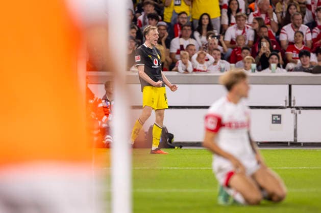 19.09.2026, Fussball, 4. Spieltag der 1. Fussball Bundesliga, VfB Stuttgart - Borussia Dortmund. Maximilian Beier (Borussia Dortmund) bejubelt das Tor zum 0:1. Stuttgart MHP Arena Baden-Württemberg Deutschland xRHR-FOTO DEx Copyright: DennisxEwert RHR-FOTOx RHR-FOTO DE