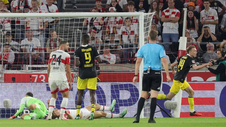 19.09.2026, Deutschland, Stuttgart, Fußball Bundesliga, VfB Stuttgart vs. Borussia Dortmund, Maximilian Beier (Dortmund) jubelt nach dem Tor zum 1:0