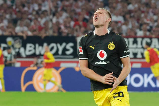 Im Bild: Enttaeuschung bei Julian Ryerson (Borussia Dortmund, 26) 19.09.2026, VfB Stuttgart - Borussia Dortmund, 1. Bundesliga, 4. Spieltag, Deutschland, Stuttgart, MHP Arena, DFL REGULATIONS PROHIBIT ANY USE OF PHOTOGRAPHS AS IMAGE SEQUENCES AND OR QUASI-VIDEO. Copyright: HMBxMedia xJulienxBecker
