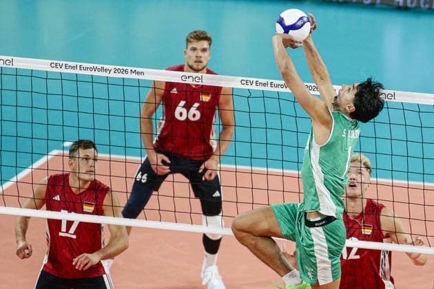 IPA88721311 - Bulgaria s Simeon Nikolov in action during the CEV Enel Eurovolley 2026 Round of 16 match between Bulgaria and Germany at Arena 8888 in Sofia, Bulgaria, on September 19, 2026  Copyright: xIvanxSxIvanov IPAxSportx xx IPA88721311