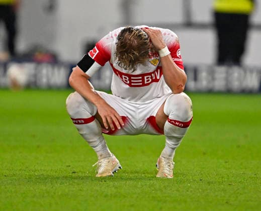 RECORD DATE NOT STATED 19.09.2026, Fussball 1. Bundesliga 2026 2027, 4.Spieltag, VfB Stuttgart - Borussia Dortmund, in der MHP-Arena Stuttgart, Finn Jeltsch (Stuttgart) ist nach dem Spiel enttäuscht.