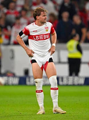 RECORD DATE NOT STATED 19.09.2026, Fussball 1. Bundesliga 2026 2027, 4.Spieltag, VfB Stuttgart - Borussia Dortmund, in der MHP-Arena Stuttgart, Finn Jeltsch (Stuttgart) ist nach dem Spiel enttäuscht.