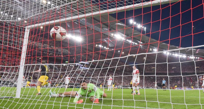 19.09.2026, xblx, Fussball 1.Bundesliga, VfB Stuttgart - Borussia Dortmund v.l. Maximilian Beier (Borussia Dortmund), Goal scored, Tor zum 0:1 (DFL DFB REGULATIONS PROHIBIT ANY USE OF PHOTOGRAPHS as IMAGE SEQUENCES and or QUASI-VIDEO) Stuttgart
