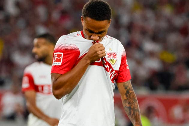 Nikolas Nartey (VfB Stuttgart, 28), Mimik, Gesichtsausdruck, Emotion , Deutschland, Fussball, 1. Bundesliga, 4.Spieltag, 2026 2027, VfB Stuttgart vs. Borussia Dortmund, 19.09.2026, Stuttgart MHP Arena Deutschland Copyright: xGrantxHubbsx
