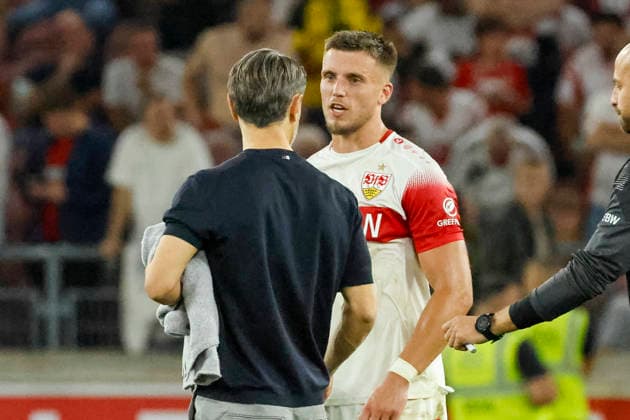 Niko Kovac (BVB Dortmund, Trainer) und Ermedin Demirovic (VfB Stuttgart, 09) nach dem Spiel , Deutschland, Fussball, 1. Bundesliga, 4.Spieltag, 2026 2027, VfB Stuttgart vs. Borussia Dortmund, 19.09.2026, Stuttgart MHP Arena Deutschland Copyright: xGrantxHubbsx