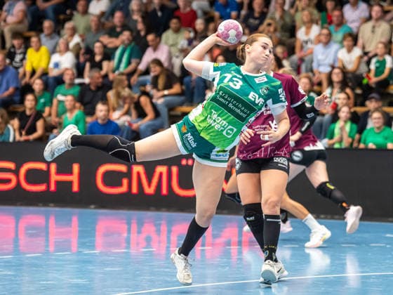 Aylin Bornhardt (Frisch Auf Frauen, 13) frei am Kreis, Frisch Auf Goeppingen vs. HC Leipzig, Handball, 1. Bundesliga, Spielzeit 2026 2027, 19.09.2026 Frisch Auf Goeppingen vs. HC Leipzig, Handball, 1. Bundesliga, Spielzeit 2026 2027, 19.09.2026 Goeppingen Copyright: xMichaelxSchmidt Eibner-Pressefotx EP_MST