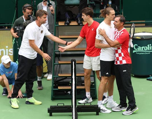 Alexander Zverev (GER), Michael Kohlmann, Davis Cup Captain, Ivan Dodig, Team Captain, Davis Cup Germany vs. Croatia, Heristo Arena, Halle Westf., Germany Tennis - Davis Cup 20026 - - Heristo Arena - Halle West - Northrhine Westphalia - Germany - 19 September 2026. Copyright: xJuergenxHasenkopfx