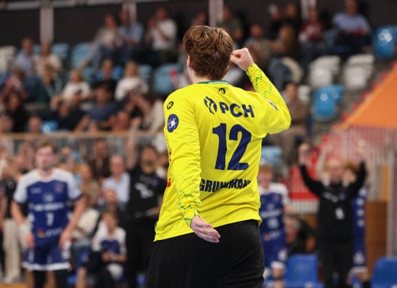 GER HBL2 Saison 2026 2027 VfL Potsdam vs EULEN Ludwigshafen, 19.09.26, MBS Arena, Potsdam Maximilian GRUNDMANN(1.VfL Potsdam 12) jubelt nach erfolgreicher Parade, Faust, Emotion