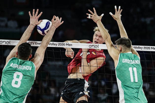 IPA88724273 - Germany s Anton Brehme in action during the CEV Enel Eurovolley 2026 Round of 16 match between Bulgaria and Germany—Arena 8888 in Sofia, Bulgaria, on September 19, 2026  Copyright: xIvanxSxIvanov IPAxSportx xx IPA88724273