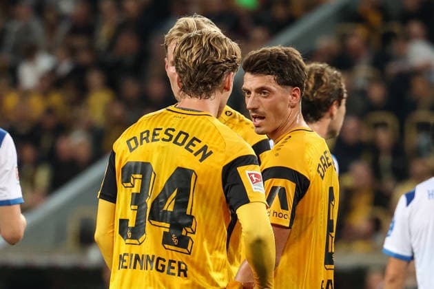 Deutschland: 2. Bundesliga 2026 2027, 7. Spieltag, Dynamo Dresden - Hertha BSC, Rudolf-Harbig-Stadion (Dresden): Freisteller von Till Neininger (Dynamo Dresden, 34) und Nicolai Rapp (Dynamo Dresden, 6) Copyright: xLucasxWalterx