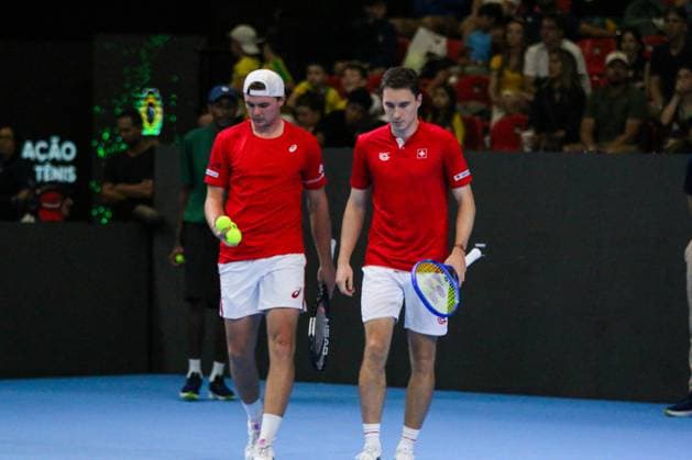 RECORD DATE NOT STATED Copa Davis - Orlando Luz and Rafael Matos (Brazil) vs. Jakub Paul and Dominic Stricker (Switzerland) Rio de Janeiro (RJ) 19 09 2026- Davis Cup Brazil Switzerland Tennis - Jakub Paul and Dominic Stricker, from Switzerland, during a doubles match against Brazilians Orlando Luz and Rafael Matos, for the Davis Cup, this Saturday (19), at the Farmasi Arena, in Rio de Janeiro.(Foto: Lucas Simonin Gomes Thenews2 imago images) SPO  Copyright: xLucasxSimoninxGomesx