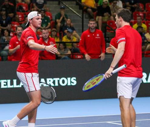 RECORD DATE NOT STATED Copa Davis - Orlando Luz and Rafael Matos (Brazil) vs. Jakub Paul and Dominic Stricker (Switzerland) Rio de Janeiro (RJ) 19 09 2026- Davis Cup Brazil Switzerland Tennis - Jakub Paul and Dominic Stricker, from Switzerland, during a doubles match against Brazilians Orlando Luz and Rafael Matos, for the Davis Cup, this Saturday (19), at the Farmasi Arena, in Rio de Janeiro.(Foto: Lucas Simonin Gomes Thenews2 imago images) SPO  Copyright: xLucasxSimoninxGomesx