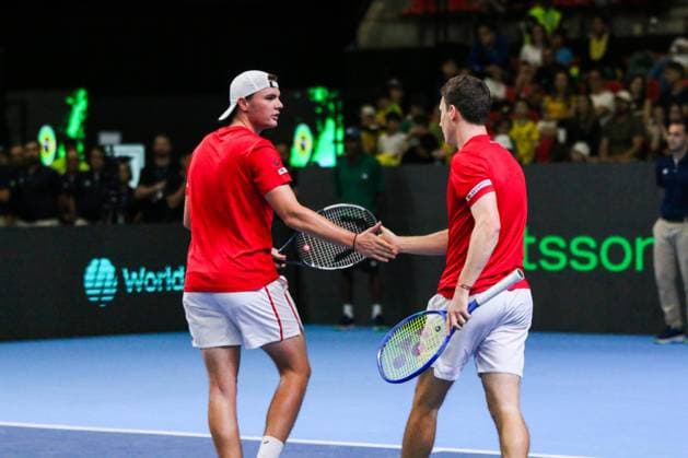 RECORD DATE NOT STATED Copa Davis - Orlando Luz and Rafael Matos (Brazil) vs. Jakub Paul and Dominic Stricker (Switzerland) Rio de Janeiro (RJ) 19 09 2026- Davis Cup Brazil Switzerland Tennis - Jakub Paul and Dominic Stricker, from Switzerland, during a doubles match against Brazilians Orlando Luz and Rafael Matos, for the Davis Cup, this Saturday (19), at the Farmasi Arena, in Rio de Janeiro.(Foto: Lucas Simonin Gomes Thenews2 imago images) SPO  Copyright: xLucasxSimoninxGomesx