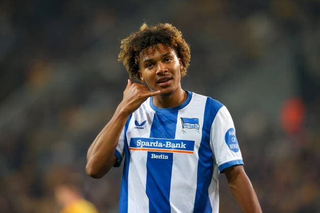 Sport Bilder des Tages 19.09.2026, xtgx, Fussball - 2.Bundesliga Dynamo Dresden - Hertha BSC Berlin v.l. Oluwaseun Adewumi (Hertha, 19) Jubel, Torjubel, jubelt ueber das Tor, celebrate the goal, celebration (DFL DFB REGULATIONS PROHIBIT ANY USE OF PHOTOGRAPHS as IMAGE SEQUENCES and or QUASI-VIDEO) Dresden
