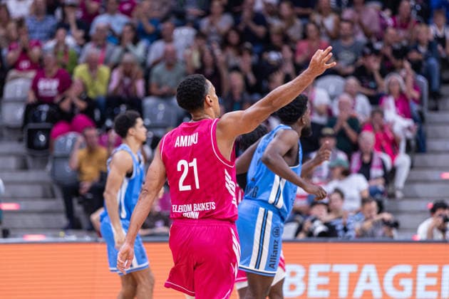 easyCredit Basketball Bundesliga, Telekom Baskets Bonn vs. Veolia Towers Hamburg, 19.09.2026 Joel Aminu (Telekom Baskets Bonn 21) feiert einen erfolgreichen Dreier -- easyCredit Basketball Bundesliga, Telekom Baskets Bonn vs. Veolia Towers Hamburg, 19.09.2026, Telekom Dome Bonn Copyright: xBEAUTIFULxSPORTS Derixx