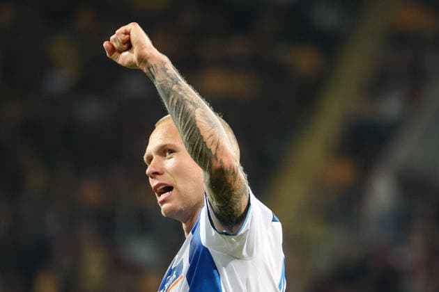 Deutschland: 2. Bundesliga 2026 2027, 7. Spieltag, Dynamo Dresden - Hertha BSC, Rudolf-Harbig-Stadion (Dresden): Jubel nach Tor von Jon Dagur Thorsteinsson (Hertha BSC, 23) Copyright: xLucasxWalterx