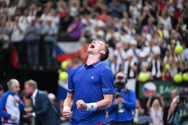2026 Davis Cup men s team tennis World Championship, WM, Weltmeisterschaft match between the Czech Republic and the United States in Prague, Czech Republic, on September 19, 2026. Match Jiri Lehecka of Czech Republic celebrates victtory against Learner Tien of USA. Czechs defeated the USA 3-2 in the tennis Davis Cup 2nd round qualifier in Prague today and have advanced to the finals, after they lost the doubles and after Jakub Mensik and Jiri Lehecka defeated American Ben Shelton and Learner Tien in the singles (CTKxPhoto MichaelaxRihova) CTKPhotoP2026091906314  CTKPhotoP2026091906314