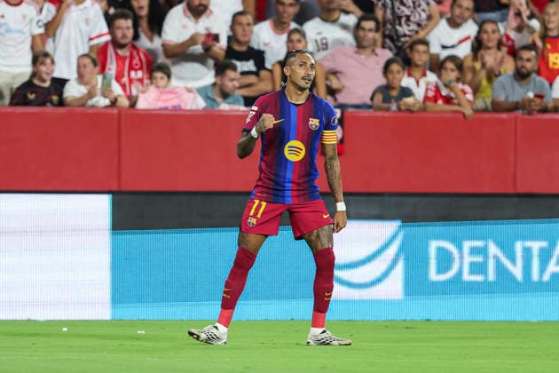 September 19, 2026, Sevilla, Sevilla, Spain: Raphinha of FC Barcelona, Barca celebrates a goal during the Spanish league, LaLiga EA Sports, football match played between Sevilla FC and FC Barcelona at Ramon Sanchez-Pizjuan stadium on September 19, 2026, in Sevilla, Spain. Sevilla Spain - ZUMAa181 20260919_zaa_a181_566 Copyright: xIrinaxR.xHipolitox