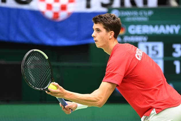 Matej DODIC (CRO) Aktion, match1: Alexander ZVEREV (GER) - Matej DODIC (CRO) Deutschland (GER) - Kroatien (CRO) Tennis Davis Cup Qualifiers Round 2 am 19.09.2026 in der Heristo Arena Halle Westfalen, Deutschland. Â