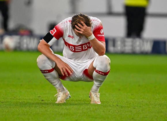 19.09.2026, Fussball 1. Bundesliga 2026 2027, 4.Spieltag, VfB Stuttgart - Borussia Dortmund, in der MHP-Arena Stuttgart, Finn Jeltsch (Stuttgart) ist enttäuscht.