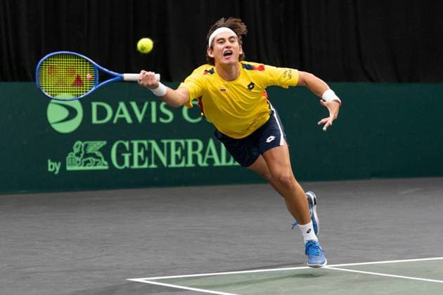 2026-09-19 - Davis Cup 2026 DEN BOSCH, NETHERLANDS - SEPTEMBER 19: Miguel Tobon during the Davis Cup 2026 match between Netherlands and Columbia at the Maaspoort on September 19, 2026 in Den Bosch, Netherlands Den Bosch Maaspoort Netherlands Content not available for redistribution in The Netherlands directly or indirectly through any third parties. Copyright: xMarleenxFouchierx