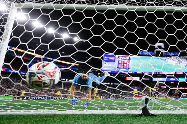 September 19, 2026; Foxborough, Massachusetts, USA; New England Revolution midfielder Carles Gil (10) scores a goal past Orlando City SC Goalkeeper Maxime Crepeau (71) in a Major League Soccer game at Gillette Stadium. (c) CSM - ZUMAc04_ 20260919_zma_c04_276 Copyright: xBurtxGranofskyx