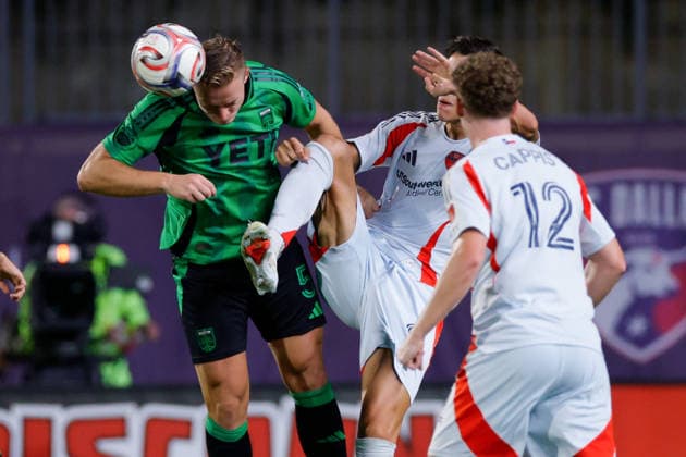 September 19, 2026, Frisco, Texas, United States: Austin FC defender OLEKSANDR SVATOK (5) heads the ball in a soccer game, Saturday, Sept. 19, 2026, in Frisco, Texas. Frisco United States - ZUMAa325 20260919_zsa_a325_026 Copyright: xDavidxBalleringxIix