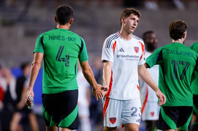 September 19, 2026, Frisco, Texas, United States: FC Dallas forward LOGAN FARRINGTON (23) and Austin FC defender BRENDAN HINES-IKE (4) shake hands after a soccer game, Saturday, Sept. 19, 2026, in Frisco, Texas. Frisco United States - ZUMAa325 20260919_zsa_a325_027 Copyright: xDavidxBalleringxIix
