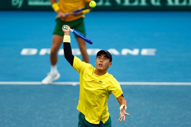 TENNIS DAVIS CUP AUSTRALIA POLAND, Rinky Hijikata of Australia in action during a Doubles match against Jan Zielinski and Karol Drzewiecki of Poland during the Davis Cup match between Australia and Poland at Pat Rafter Arena in Brisbane, Sunday, September 20, 2026. ( NO ARCHIVING, EDITORIAL USE ONLY  Copyright: xRUSSELLxFREEMANx 20260920118425096848