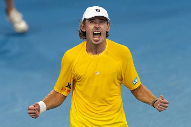 TENNIS DAVIS CUP AUSTRALIA POLAND, Alex de Minaur of Australia celebrates following his victory over Kamil Majchrzak of Poland during the Davis Cup match between Australia and Poland at Pat Rafter Arena in Brisbane, Sunday, September 20, 2026. ( NO ARCHIVING, EDITORIAL USE ONLY  Copyright: xRUSSELLxFREEMANx 20260920153111670964