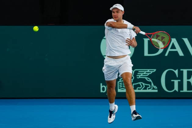 TENNIS DAVIS CUP AUSTRALIA POLAND, Kamil Majchrzak of Poland plays a forehand during the Davis Cup match between Australia and Poland at Pat Rafter Arena in Brisbane, Sunday, September 20, 2026. ( NO ARCHIVING, EDITORIAL USE ONLY  Copyright: xRUSSELLxFREEMANx 20260920149294849020