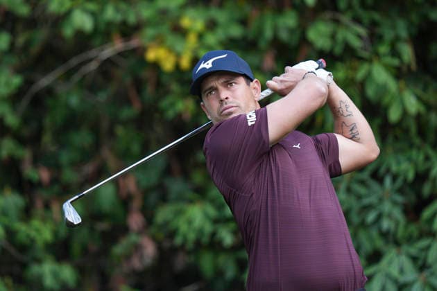 VIRGINIA WATER, ENGLAND - SEPTEMBER 20: Adrien Saddier (FRA) plays from the 7th tee during Round 4 at the BMW PGA, Golf Herren Championship at Wentworth Golf Club, Virginia Water on September 20, 2026 in Surrey, England The BMW PGA Championship