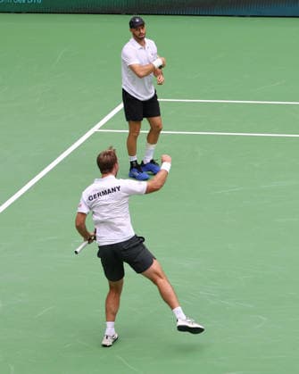 L-R.Team Germany, Kevin Krawietz, Tim Puetz celebrating, Herren Doppel, Men s Doubles, Davis Cup Germany vs. Croatia, Heristo Arena, Halle Westf., Germany Tennis - Davis Cup 20026 - - Heristo Arena - Halle West - Northrhine Westphalia - Germany - 20 September 2026. Copyright: xJuergenxHasenkopfx