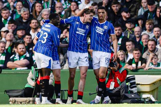 Celtic v Rangers William Hill Premiership Ryan Naderi of Rangers scores his sides first goal of the match and celebrates his goal with teammates during the William Hill Premiership match at Celtic Park, Glasgow 20 09 2026 UK Newspapers OUT Copyright: xJamiexJohnstonx FIL-23976-0080