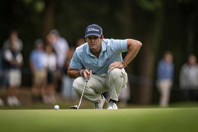 RECORD DATE NOT STATED 20th September 2026; Wentworth Golf Club, Virginia Water, Surrey, England; DP World Tour Golf, BMW PGA, Golf Herren Championship, Final Day; Ricardo Gouveia (POR) lines up his putt on the first green GodfreyxPitt