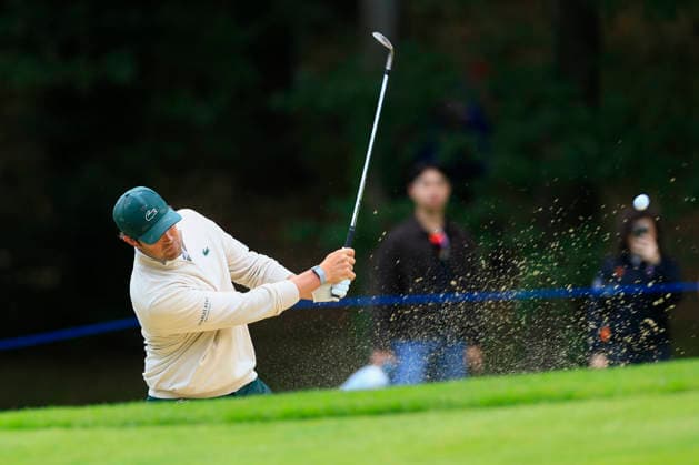 RECORD DATE NOT STATED 20th September 2026; Wentworth Golf Club, Virginia Water, Surrey, England; DP World Tour Golf, BMW PGA, Golf Herren Championship, Final Day; Nacho Elvira with his second shot from the green side bunker on the first hole ChrisxRoll
